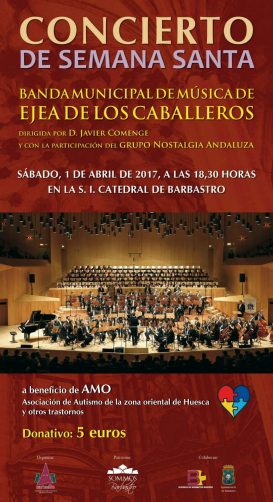 Concierto solidario de Semana Santa de Barbastro Por la Banda Municipal de musica de Ejea de los Caballeros, para la asociación Amo
